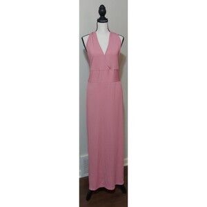 Pink Un-Lined Ribbed Open Back Halter Tie Neck Maxi Dress 4X Unbranded